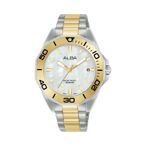 ساعة يد ألبا حريمي أكتيف سوار استانلس ستيل لون أبيض AG8P21X1