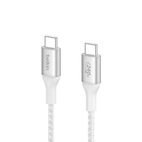 كابل بيلكن شحن سريع USB-C إلى USB-C مجدول قدرة 240 وات 1 متر أبيض