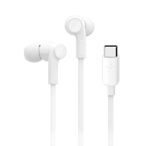 سماعات أذن سلكية بيلكين بمنفذ USB-C مع ميزة تحديد مستوى الصوت القابل للتعديل أبيض