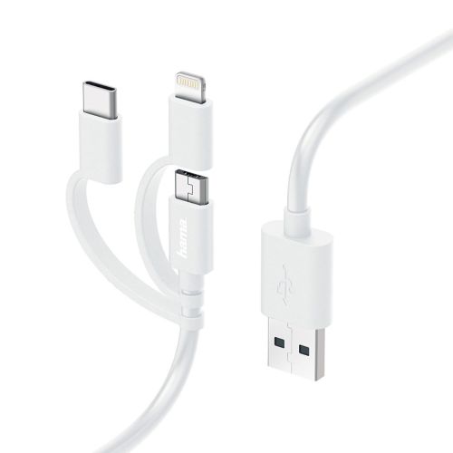 كابل هاما 3 في 1 من Micro-USB إلى USB-C Lightning بطول 1 متر أبيض HAMA187200