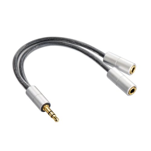 جاك هاما AluLine Adapter 3.5mm Plug - 2x 3.5mm Socket Jack Stereo بطول 0.1متر سيلفر HAMA80857