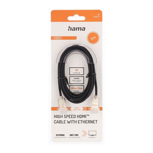 كابل هاما High Speed HDMI™ موصل إلى موصل إيثرنت معدني بالكامل 2متر سيلفر HAMA205021