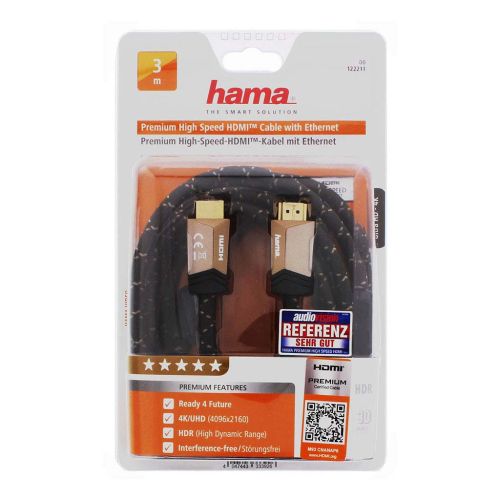 كابل هاما ‏Premium HDMI™ إيثرنت موصل إلى موصل Ferrite معدني 3متر أسود x ذهبي HAMA122211