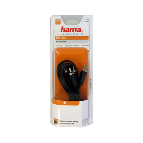 كابل هاما ‏YUV Connecting Cable 3 RCA Plugs - 3 RCA Plugs بطول 1.5 متر أسود HAMA122145