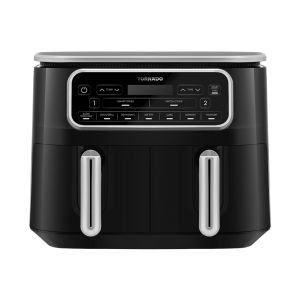 قلاية هوائية بدون زيت تورنيدو طهي مزدوج 2500 وات 8 لتر ديجيتال أسود &times; سيلفر THF-2508DU-BS